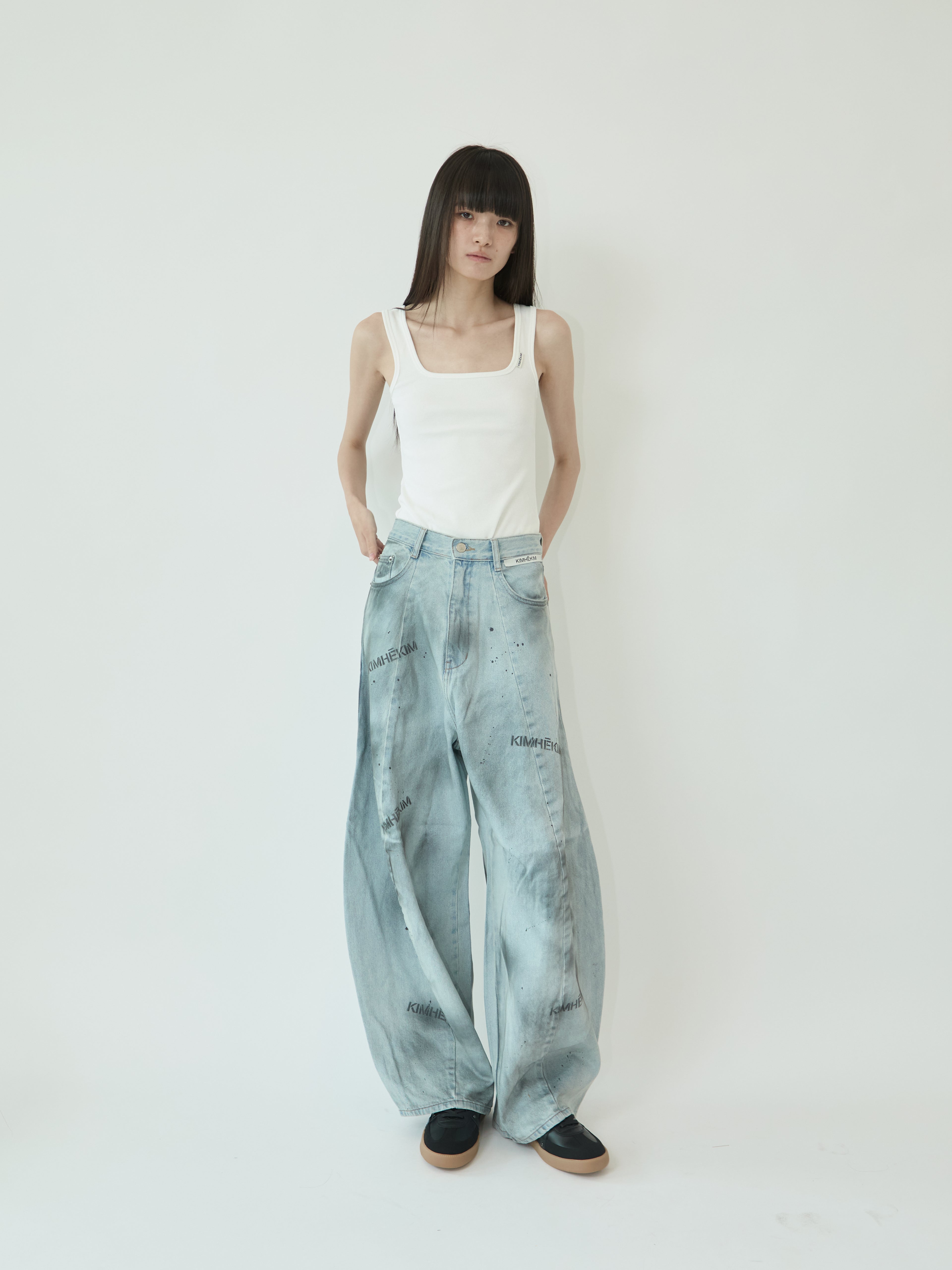Spray Dyed Balloon Fit Jeans (Sky Blue/Charcoal)