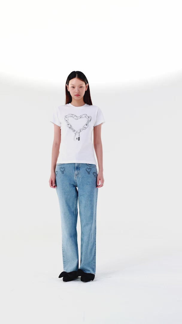 【KIMHEKIM】Chain Stamped Jeans Sky Blue Chain Stamped Jeans (Sky Blue)