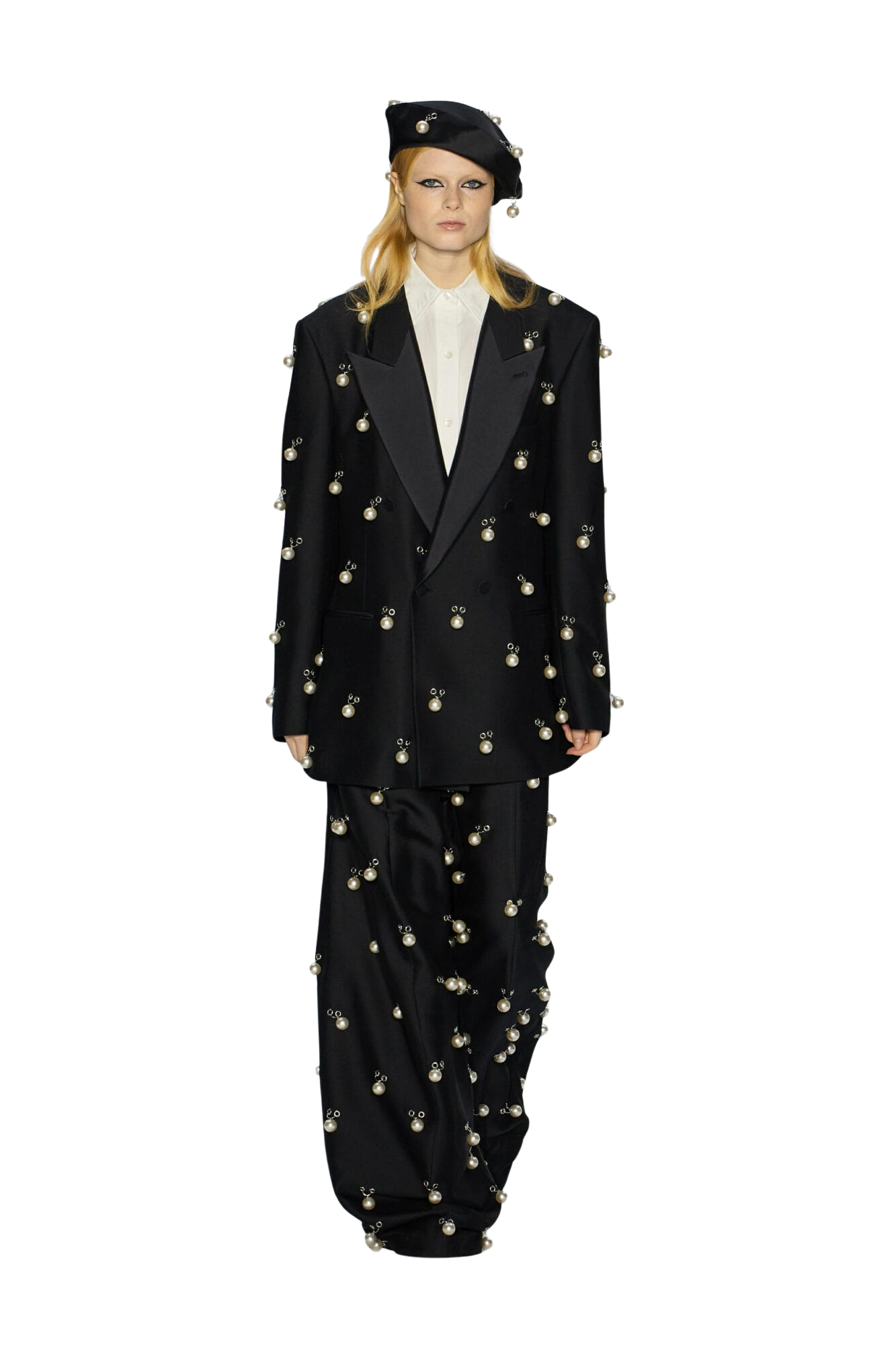 ☆PEARL EMBELLISHED WOOL-SILK BALLOON TROUSERS/KIMHEKIM☆ Pearl Embellished Wool-Silk Balloon Trousers (Black)