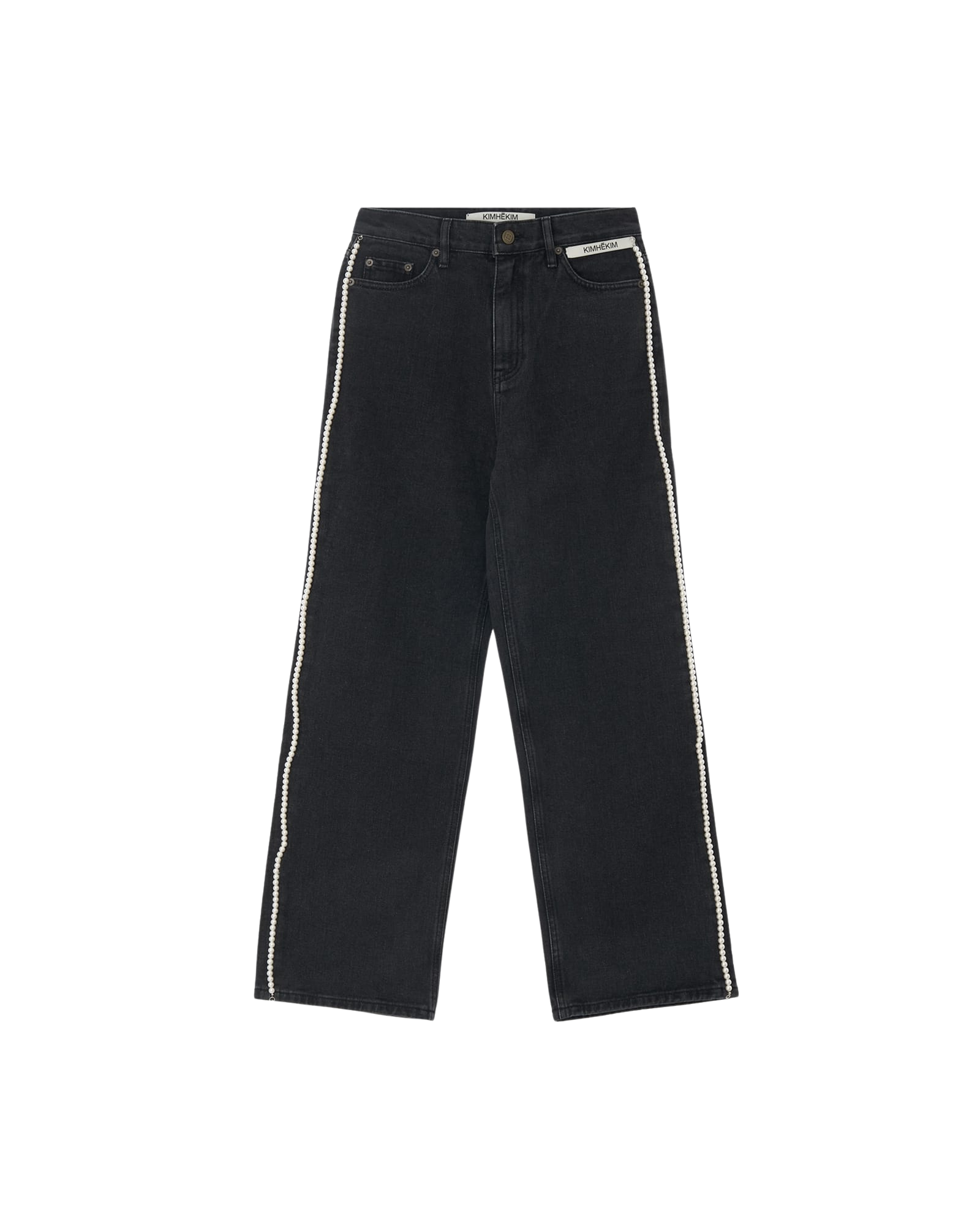 ☆PEARL EMBELLISHED WIDE LEG DENIM PANTS/KIMHEKIM☆ Pearl Embellished Wide Leg Denim Pants (Black)