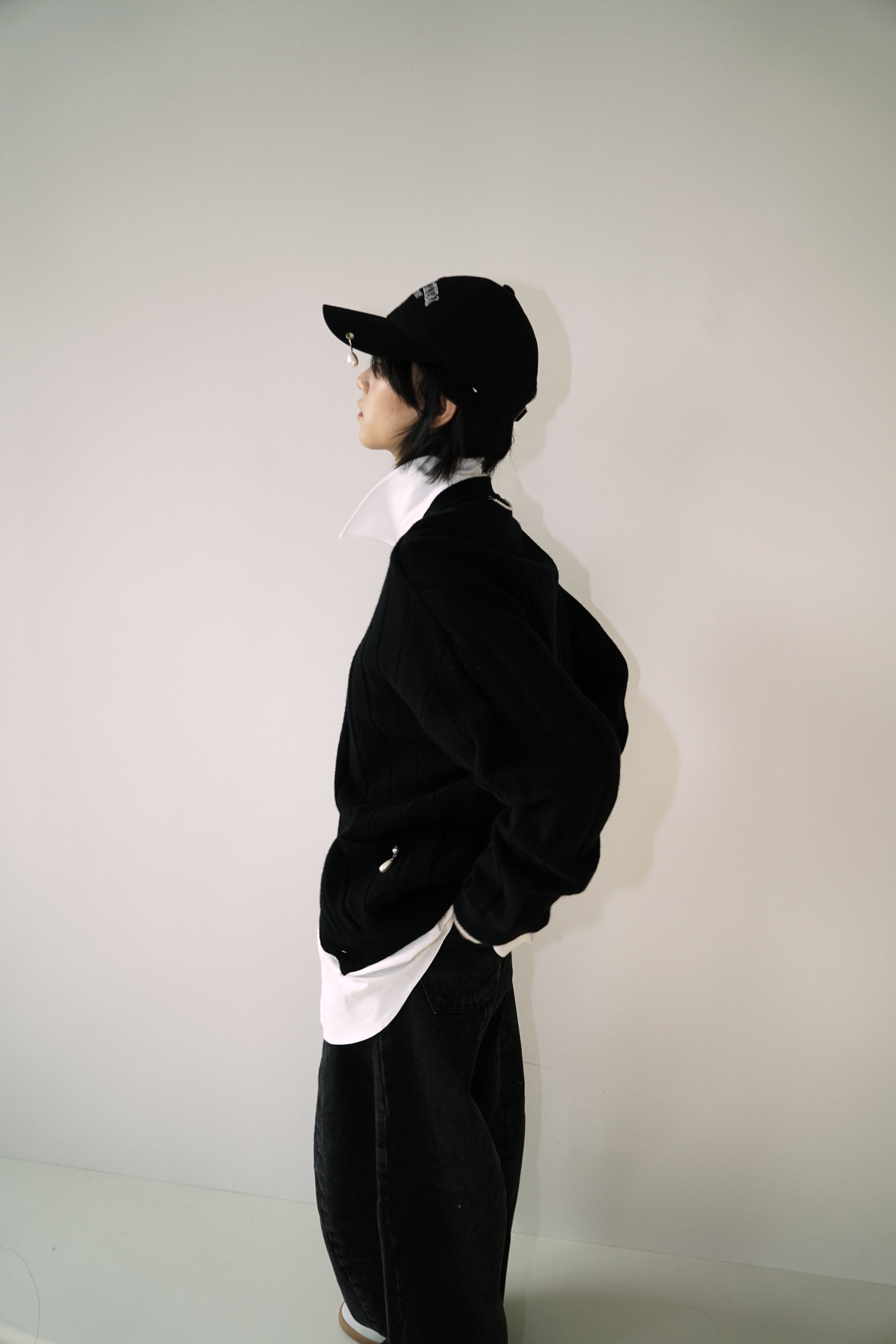 Pearl Pierced Baseball Cap (Black)