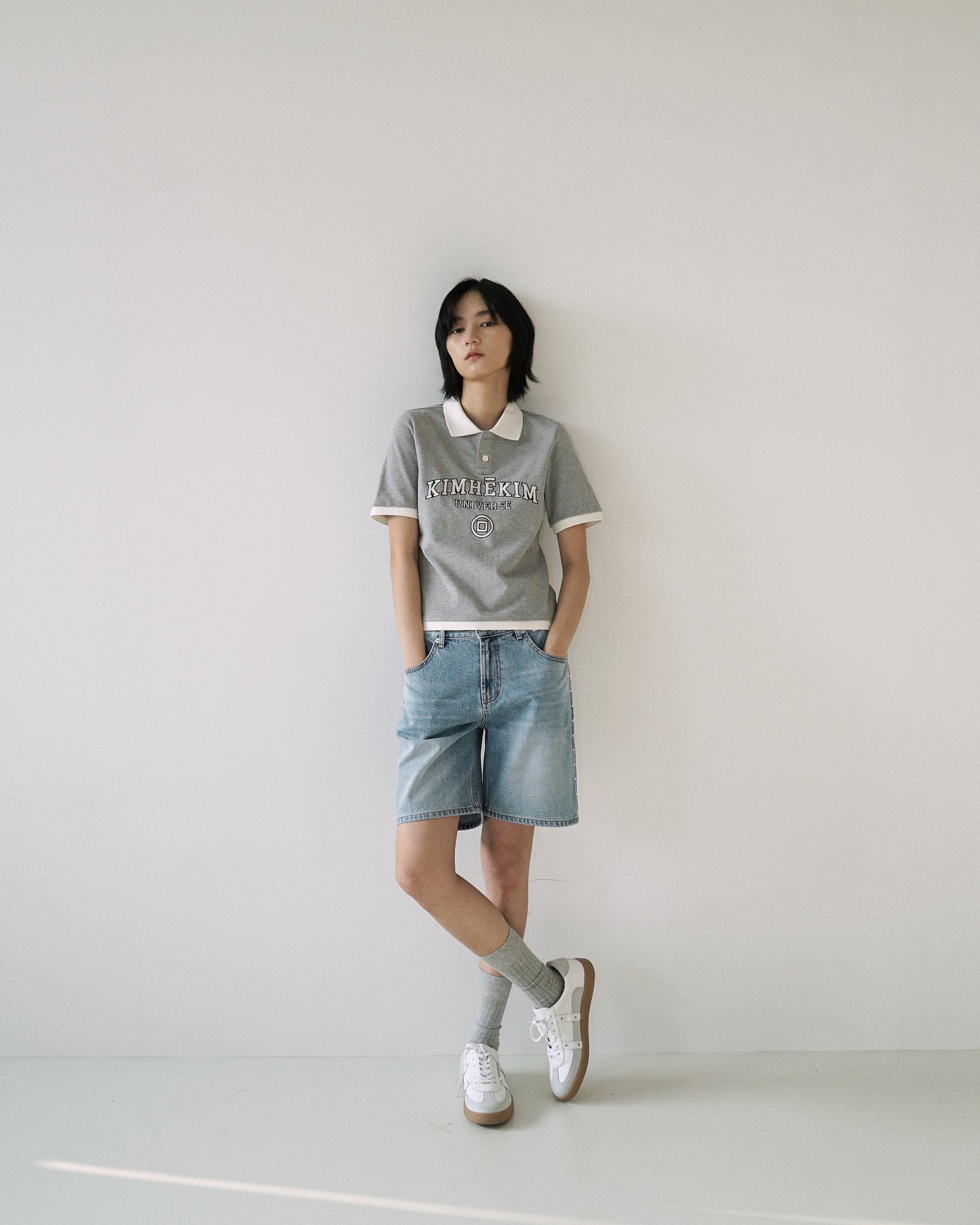 KIMHEKIM | Pearl Embellished Denim Shorts (Sky Blue)