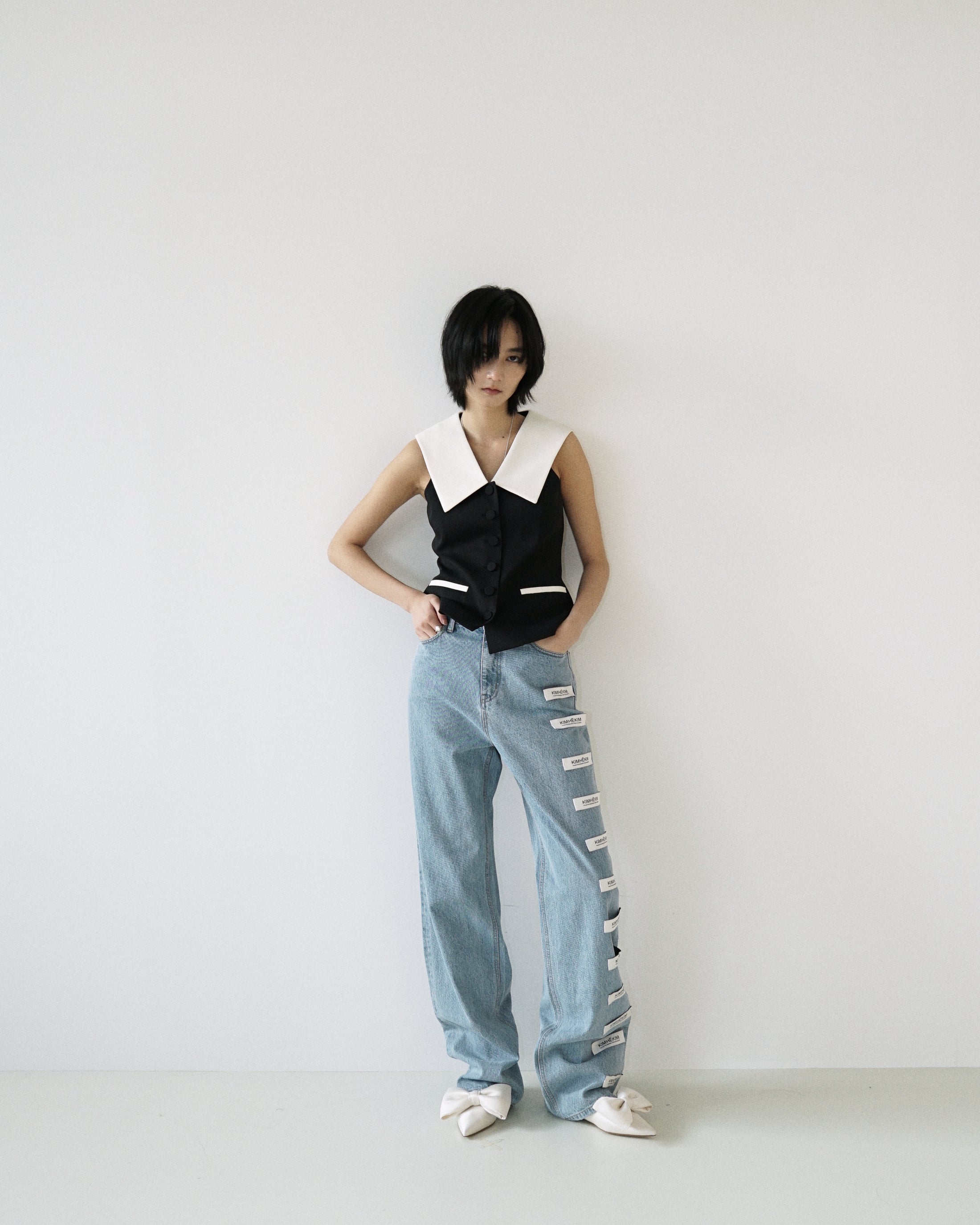 KIMHEKIM MALEVICH SAILOR COLLAR PLEATED SLEEVELESS DRESS