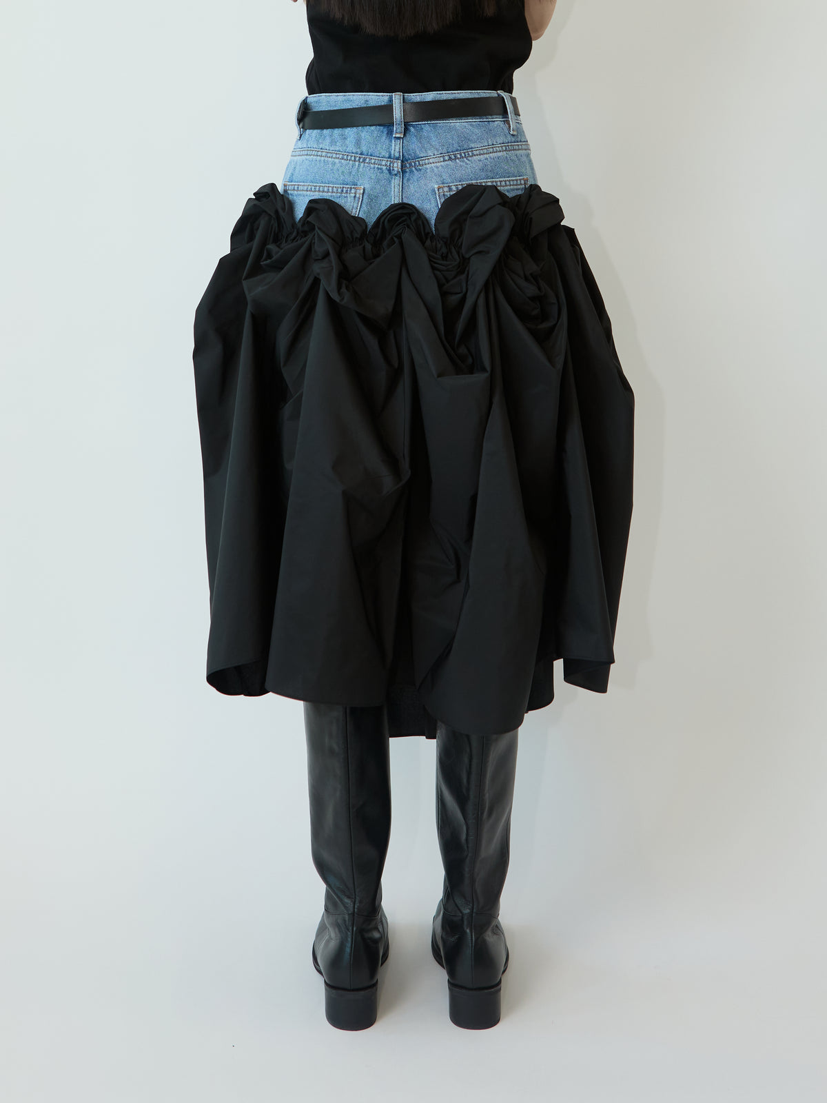 ROSIE NYLON LAYERED DENIM SKIRT (BLUE)