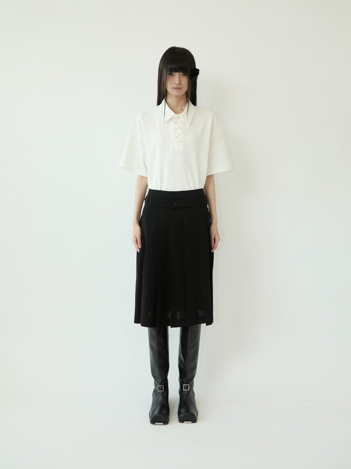 SUMMER MALEVICH BELTED PLEATS SKIRT (BLACK)