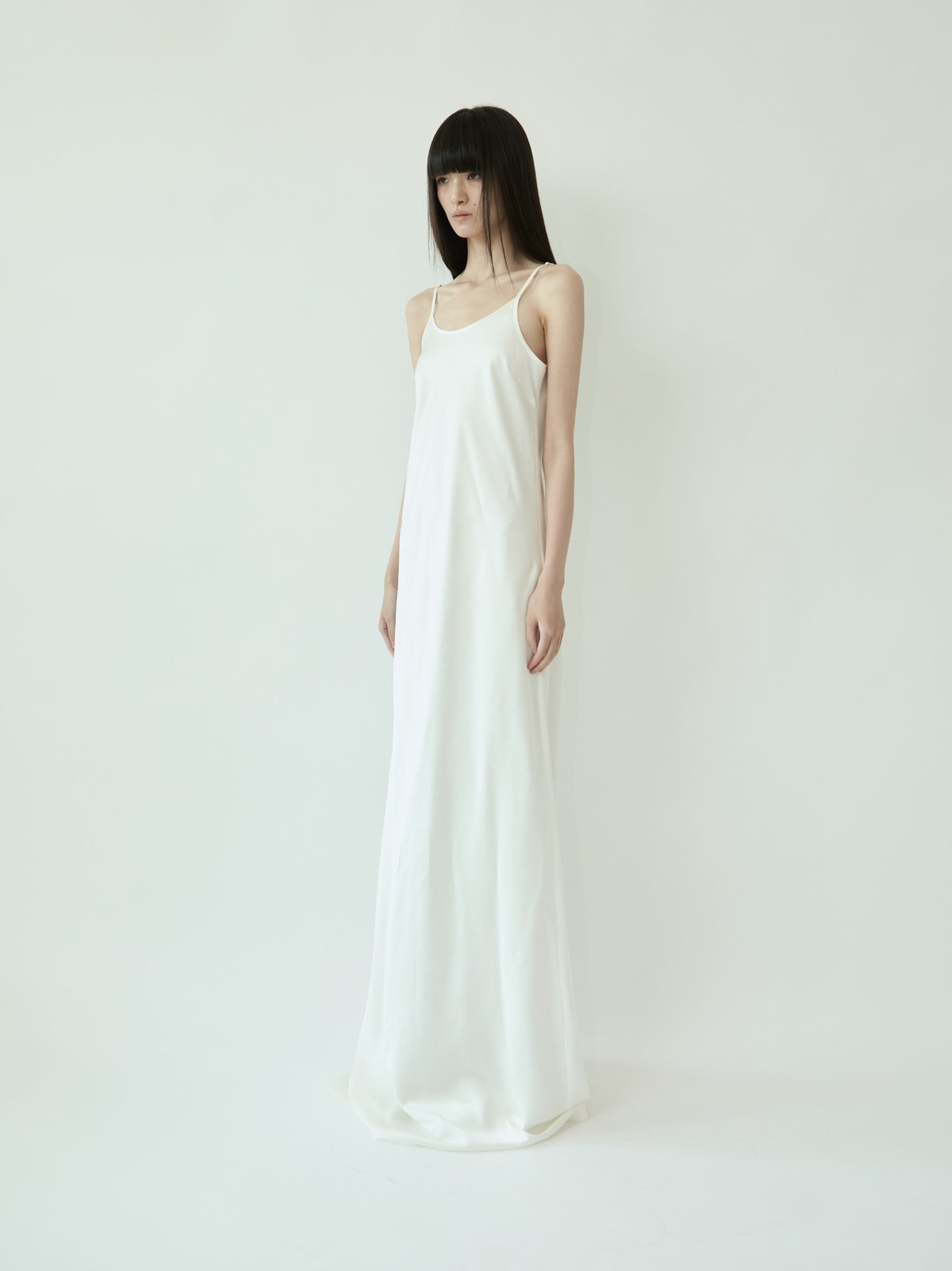 SATIN SLIP LONG DRESS (WHITE)