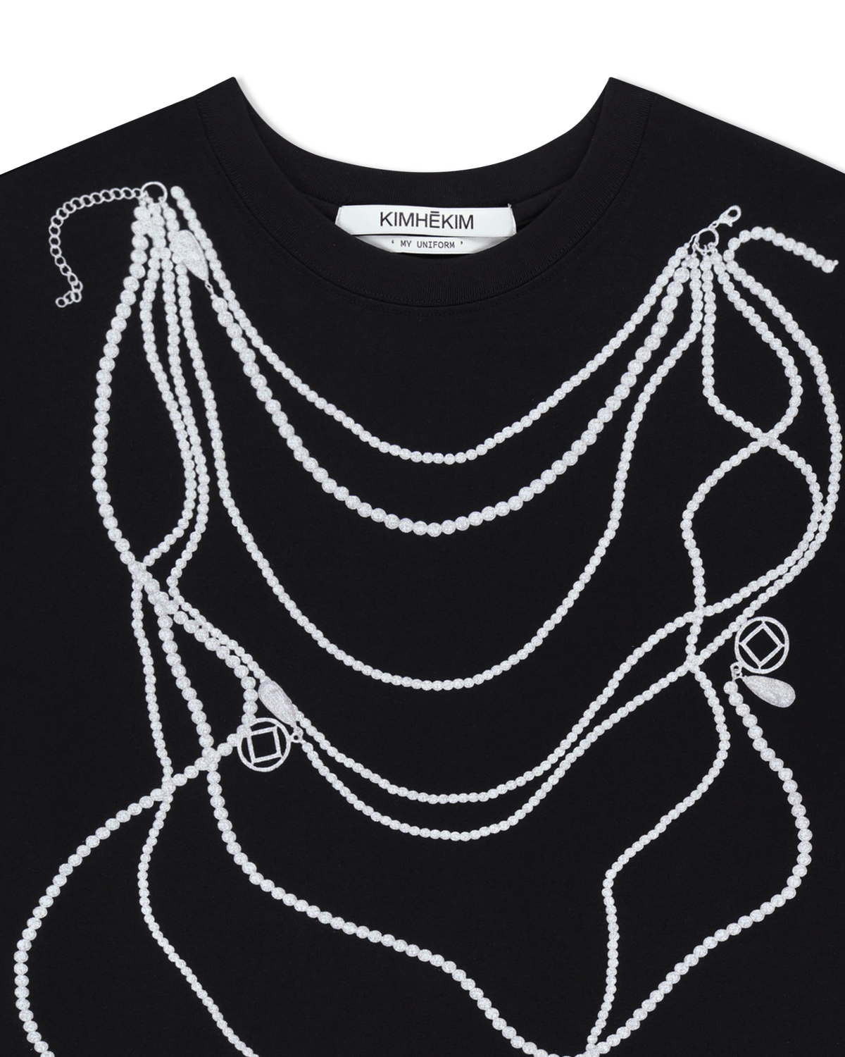 PEARL CHAIN PRINTING OVERSIZED T-SHIRT (BLACK)