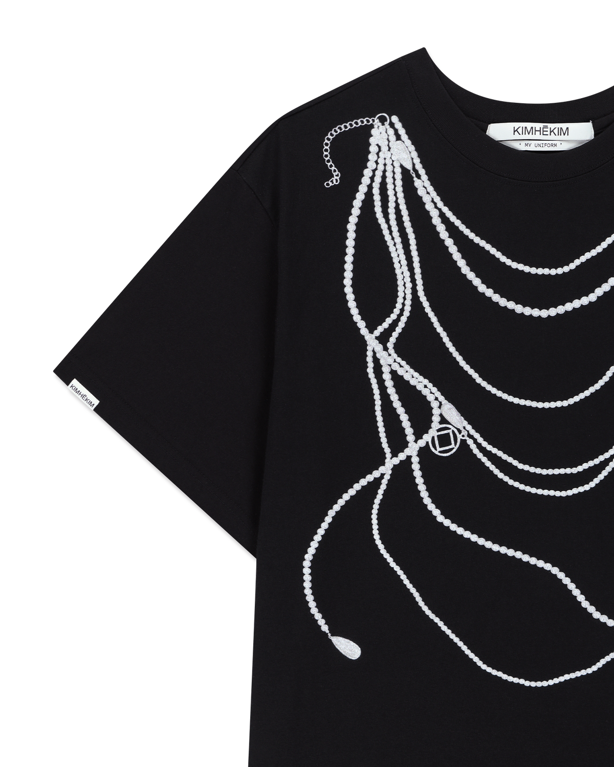 PEARL CHAIN PRINTING OVERSIZED T-SHIRT (BLACK)