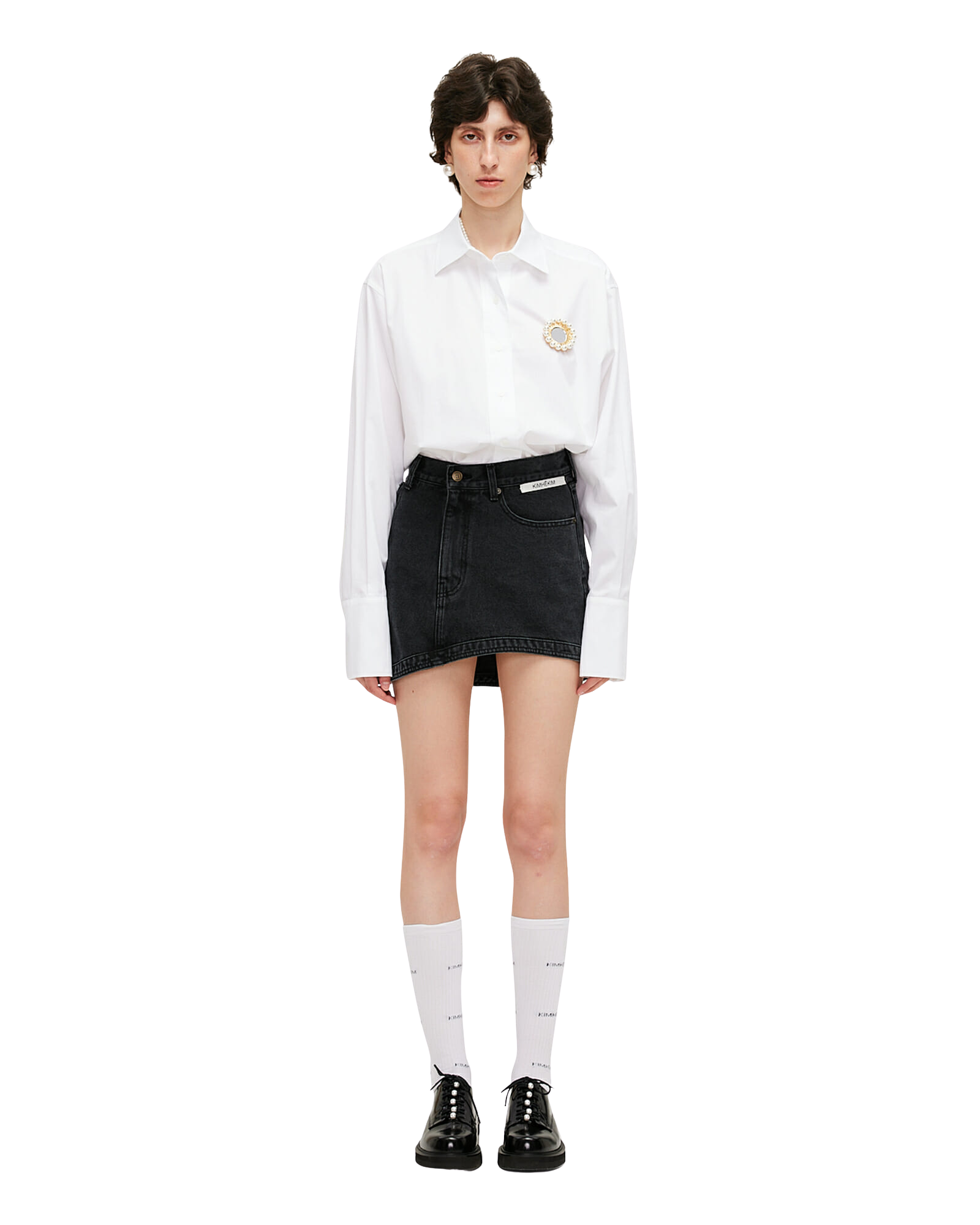 Asymmetric Denim Mini Skirt (Black)